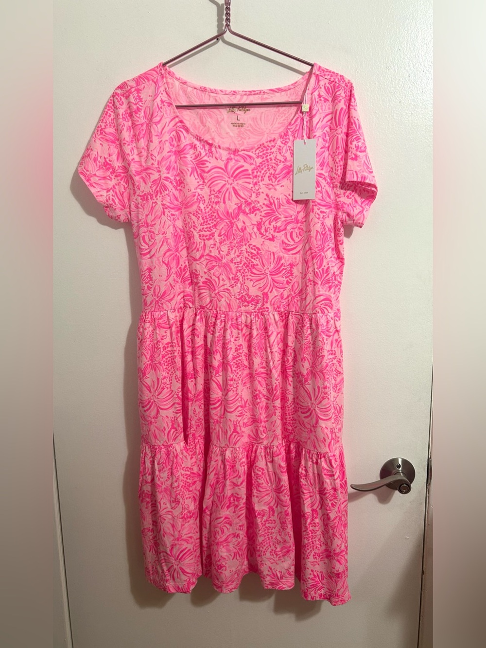 NWT Lilly Pulitzer Geanna Short Sleeved Swing Dress, Blossom Pink, Large